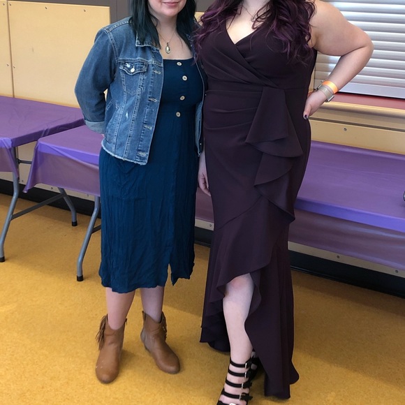 Dark Purple Formal Ruffle Dress with Slit - Picture 2 of 3